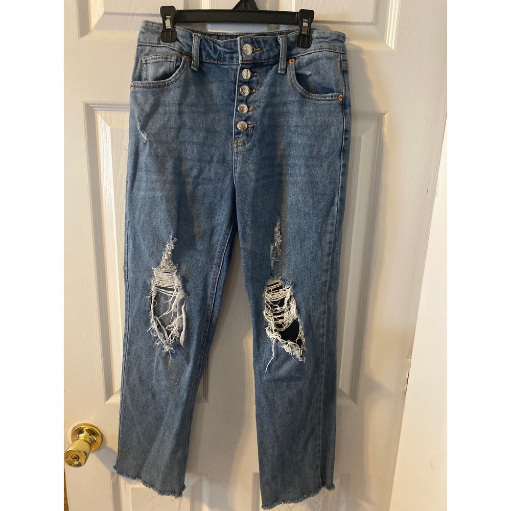 Wild Fable Distressed High Rise Button Fly Straight Leg Jeans Blue Size 6